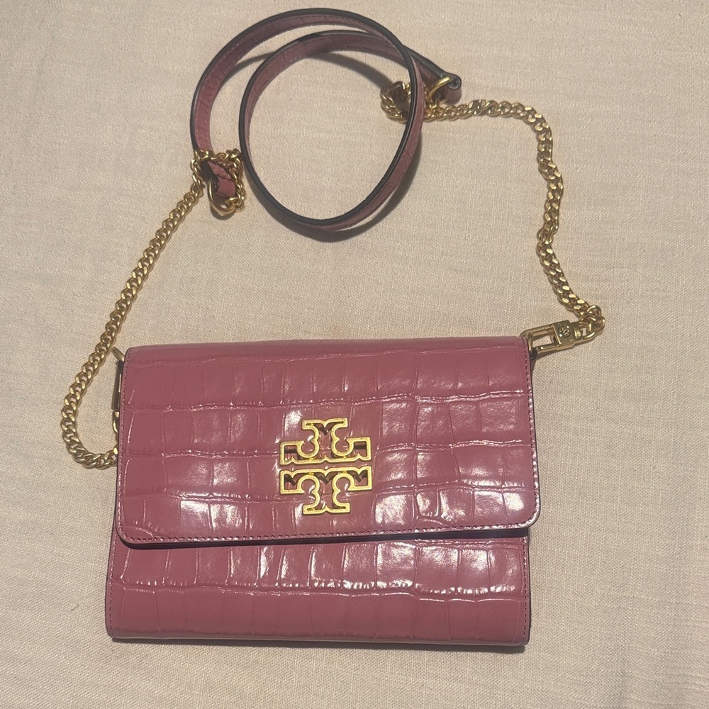 Tory Burch Mauve Croc-Embossed Crossbody Bag